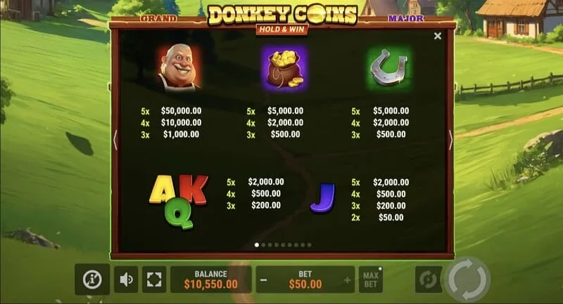 Donkey Coins Hold & Win - clár súgartha le comharthaí bonn greamaitheacha